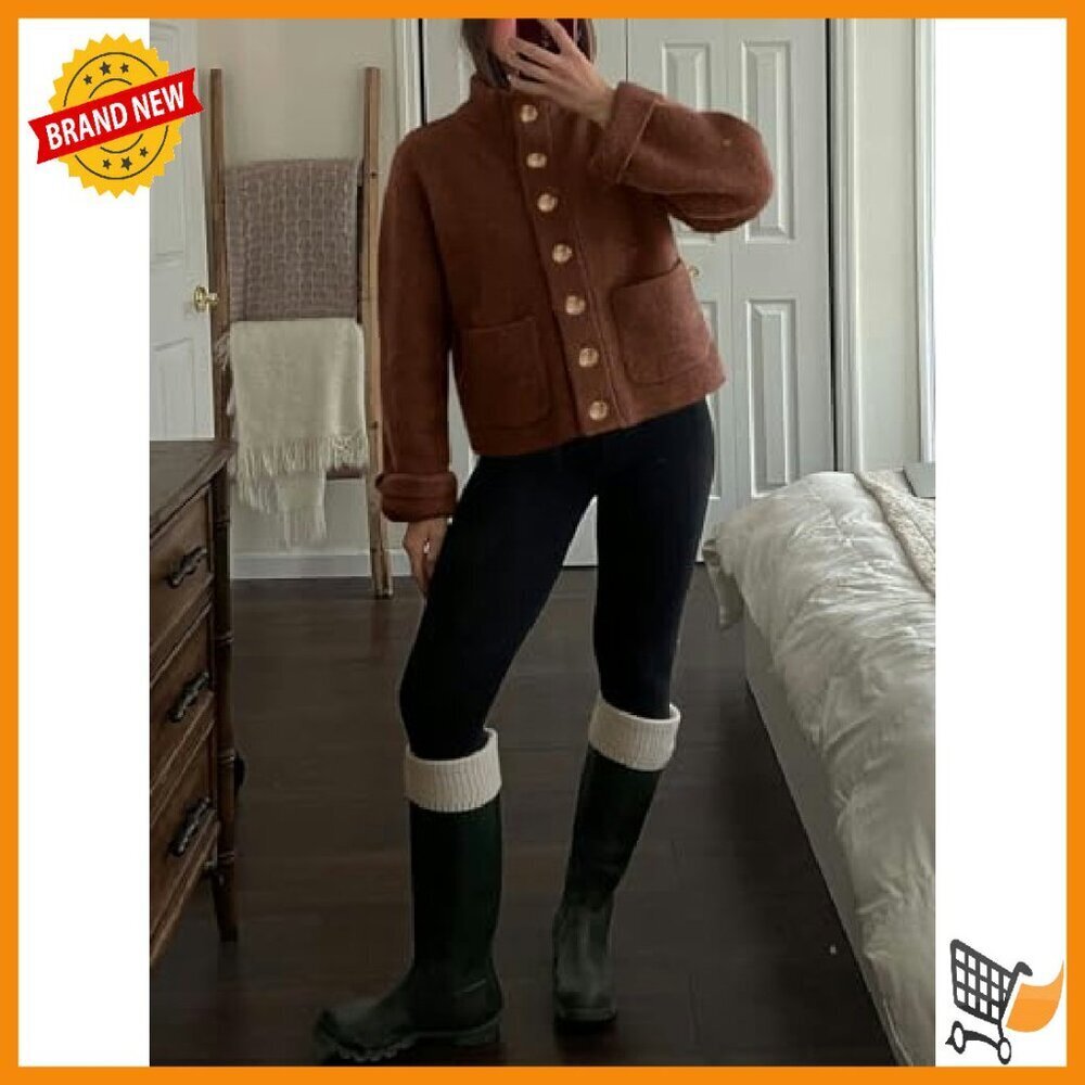 Chunky Knit Cardigan with Pockets, Mock Neck, Open Front Winter Sweater - Picture 5 of 8
